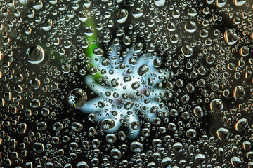 water drops on a blue surface