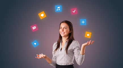 Young person juggle with application icons
