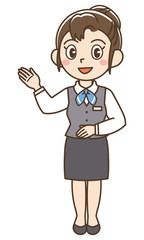 ビジネス　制服　女性　案内　右手