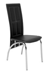 Kitchen elegant chair. Modern black leather chair for dining and kitchen, with aluminium chrome legs. Isolated on white background, with clipping path