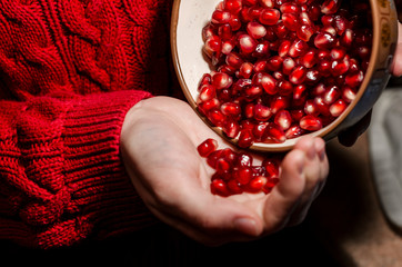 Peeled pomegranate in the bowl