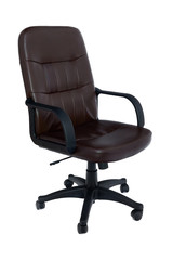 Office premium chair. Modern brown leather chair for office managers and CEOs, isolated on white...