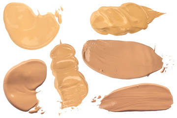 Foundation samples. Face make-up liquid and creme foundation samples collection, isolated on white background. Clipping paths included.