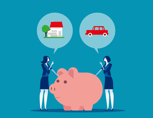 Business people with different needs. Concept business vector, Planning, Piggy bank, Saving and investing.