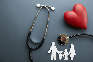 Family health and life insurance concept. Paper chain in form of family, mother, father sister and...
