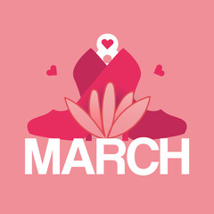 Happy Women's Day greeting card with flower. Vector