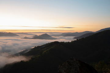 Scenery photos at the sea fog spot in the sunrise before in Nong Khai, Thailand, Asia