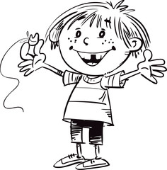 Little boy showing his first lost milk-tooth