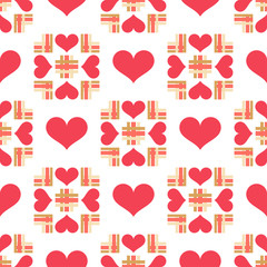Seamless pattern. Mosaic of hearts and stripes. Valentine's day. Vector illustration. Can be used for wallpaper, textile, invitation card, web page background.