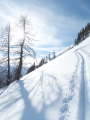 beautiful winter lanscape skitouring in the alps