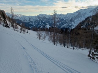 beautiful winter lanscape skitouring in the alps
