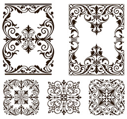 Ornaments elements floral retro corners frames borders stickers art deco design illustration white background