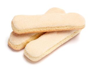 Traditional Italian Savoiardi ladyfingers Biscuits on White Background