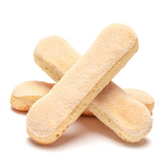Traditional Italian Savoiardi ladyfingers Biscuits on White Background