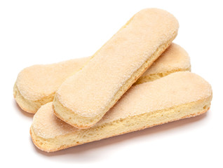 Traditional Italian Savoiardi ladyfingers Biscuits on White Background