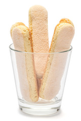 Traditional Italian Savoiardi ladyfingers Biscuits on White Background