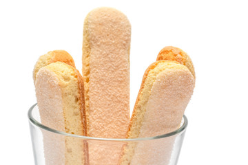 Traditional Italian Savoiardi ladyfingers Biscuits on White Background