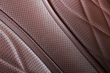 Perforated leather texture background for design, Dark red. illustration. Texture, color, artificial leather with stitching