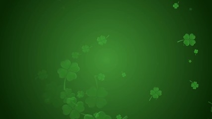 St Patrick's day animation, clover leafs rotating on the green background