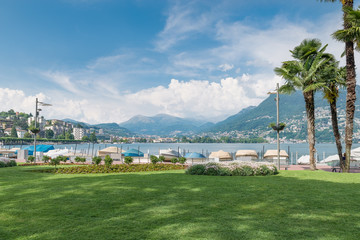 Lugano city on Lake Lugano, summer view of Switzerland