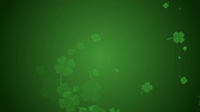 St Patrick's day animation, clover leafs rotating on the green background