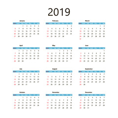 Calendar 2019. Vector template