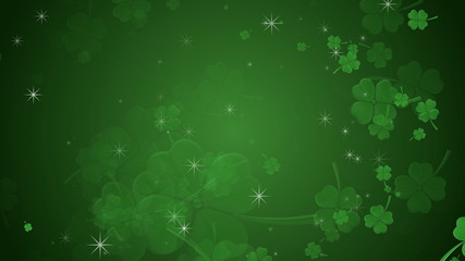 Fototapeta na wymiar St Patrick's day illustration, clover leafs rotating on the green background with sparkles