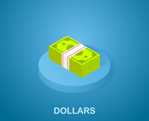 Dollars isometric icon. Vector illustration. 3d concept