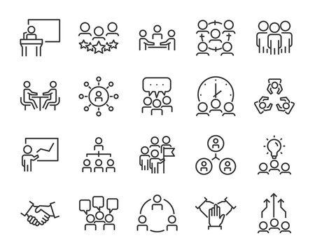 set of business people icons, such as meeting, team, structure, communication, member, group