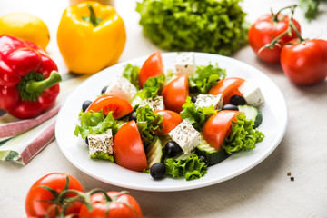 fresh greek salad with tomatoes and mozzarella
