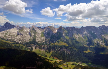 Airshop while paragliding in French Alps with a view on Aravis Range and Mont Blanc