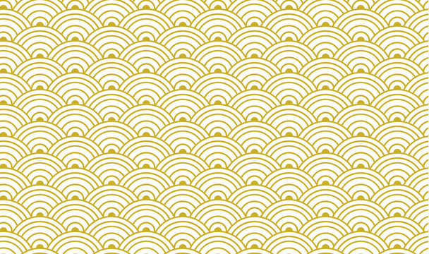 Vector Traditional Japanese Golden Seamless Pattern, Gold and White Background Template.