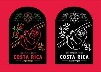 Costa Rica coffee beans label design with sloth © KEEE