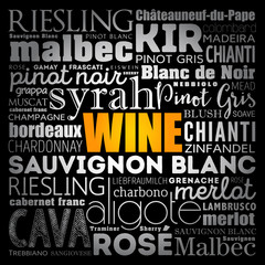 WINE VARIETALS Types word cloud collage, concept background