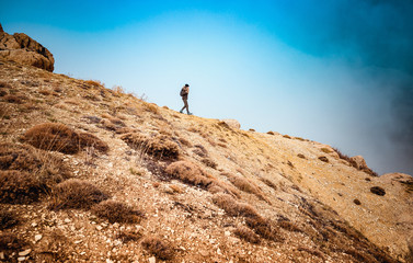 Traveler woman hiking