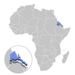 Vector illustration of Eritrea in blue on the grey model of Africa map with zooming replica of country
