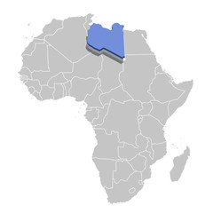 Vector illustration of Libya in blue on the grey model of Africa map