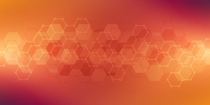 Geometric background texture with molecular structures and chemical engineering. Abstract background of hexagons pattern.