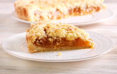 Apricot jam crumble cake