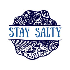 Detailed hand drawn logo. World oceans day, Summertime, Deep blue ocean