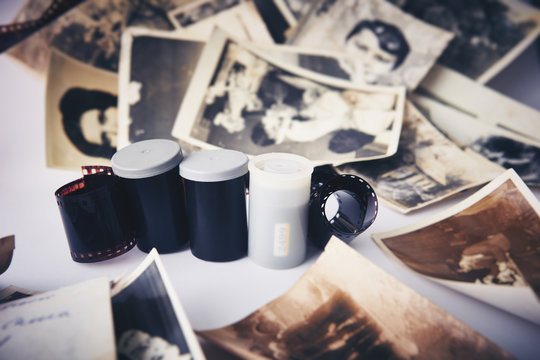 film on the background of old photos