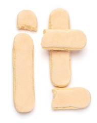 Traditional Italian Savoiardi ladyfingers Biscuits on White Background