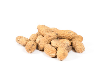 Raw tasty peanuts on white background
