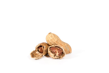 Raw tasty peanuts on white background