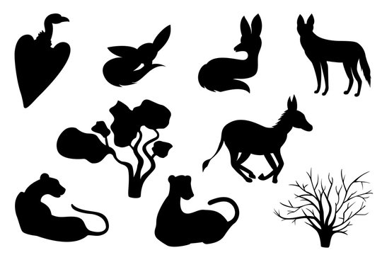 Set of wild animals. Vector collection of nature animals. Silhouettes are suitable for the design of showcases, walls, covers