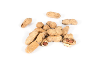 Raw tasty peanuts on white background