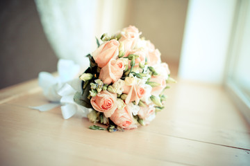 Elegant wedding bride bouquet with roses 