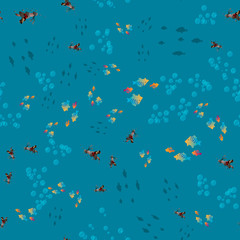 Marine animals seamless background. Vector seamless pattern with fish and corals.
