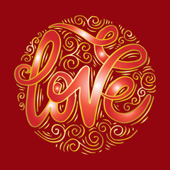 Love Hand lettering Handmade calligraphy on circle background.