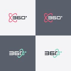 360 degrees view vector icons for virtual reality, video and panoramic images